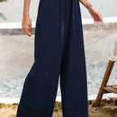 Essnce pantalones casuales sueltos de pierna ancha con bolsillos y cintura fruncida de unicolor para mujeres