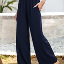 Essnce pantalones casuales sueltos de pierna ancha con bolsillos y cintura fruncida de unicolor para mujeres