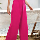 Essnce pantalones casuales sueltos de pierna ancha con bolsillos y cintura fruncida de unicolor para mujeres