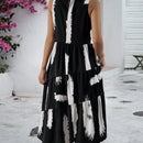Vestido smock con estampado de pincelada bajo con fruncido con bolsillo oblicuo