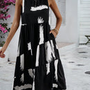 Vestido smock con estampado de pincelada bajo con fruncido con bolsillo oblicuo