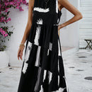 Vestido smock con estampado de pincelada bajo con fruncido con bolsillo oblicuo
