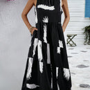 Vestido smock con estampado de pincelada bajo con fruncido con bolsillo oblicuo