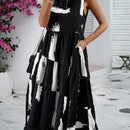 Vestido smock con estampado de pincelada bajo con fruncido con bolsillo oblicuo
