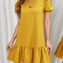 VCAY Vestido smock de manga farol bajo con fruncido