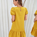 VCAY Vestido smock de manga farol bajo con fruncido