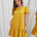 VCAY Vestido smock de manga farol bajo con fruncido