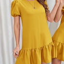 VCAY Vestido smock de manga farol bajo con fruncido