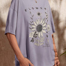 Camiseta de hombros caidos con estampado floral con mariposa