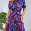 Vestido camisero con estampado floral de manga farol con cinturon