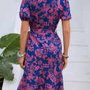 Vestido camisero con estampado floral de manga farol con cinturon