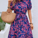 Vestido camisero con estampado floral de manga farol con cinturon