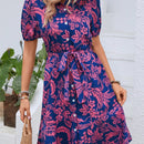 Vestido camisero con estampado floral de manga farol con cinturon