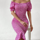 VCAY Vestido ajustado floral de manga farol con fruncido