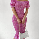 VCAY Vestido ajustado floral de manga farol con fruncido