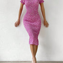 VCAY Vestido ajustado floral de manga farol con fruncido