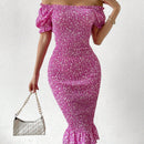 VCAY Vestido ajustado floral de manga farol con fruncido