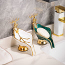 1pc Caja De Jabón Con Forma De Hoja Con Decoración De Ciervo, Jabonera Autodrenante, Soporte Para Jabón Para Baño Y Cocina, Decoración Del Hogar, Esencial Para El Baño