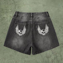 Grunge Punk Shorts en mezclilla de craneo & con estampado de ala