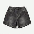 Grunge Punk Shorts en mezclilla de craneo & con estampado de ala