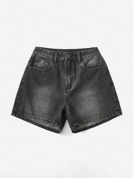 Grunge Punk Shorts en mezclilla de craneo & con estampado de ala