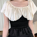 DAZY Blusa de dos tonos ribete con fruncido
