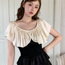 DAZY Blusa de dos tonos ribete con fruncido