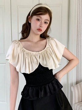 DAZY Blusa de dos tonos ribete con fruncido