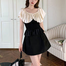 DAZY Blusa de dos tonos ribete con fruncido