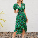 Vestido con estampado de manga farol bajo tulipan