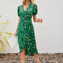 Vestido con estampado de manga farol bajo tulipan