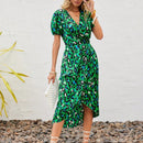 Vestido con estampado de manga farol bajo tulipan