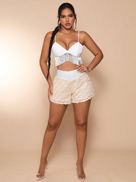 Neu Shorts en contraste cintura de pierna ancha de peluche