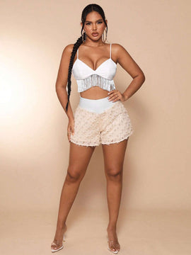 Neu Shorts en contraste cintura de pierna ancha de peluche