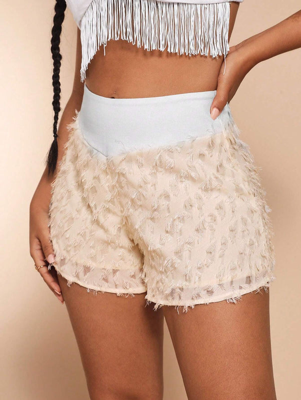 Neu Shorts en contraste cintura de pierna ancha de peluche