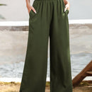 Essnce pantalones casuales sueltos de pierna ancha con bolsillos y cintura fruncida de unicolor para mujeres