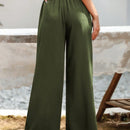Essnce pantalones casuales sueltos de pierna ancha con bolsillos y cintura fruncida de unicolor para mujeres