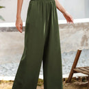 Essnce pantalones casuales sueltos de pierna ancha con bolsillos y cintura fruncida de unicolor para mujeres