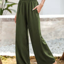 Essnce pantalones casuales sueltos de pierna ancha con bolsillos y cintura fruncida de unicolor para mujeres