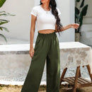 Essnce pantalones casuales sueltos de pierna ancha con bolsillos y cintura fruncida de unicolor para mujeres