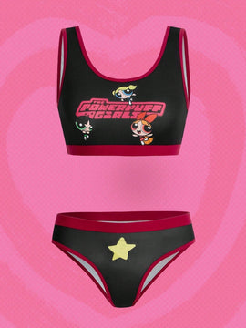 The Powerpuff Girls | ROMWE Set de lenceria con estampado de dibujos animados unido en contraste