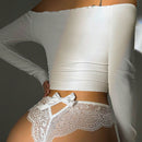 Lenceria De Tanga De Encaje Floral Con Decoracion De Lazo