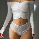 Lenceria De Tanga De Encaje Floral Con Decoracion De Lazo