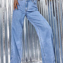 Jeans de talle alto bajo crudo de pierna ancha