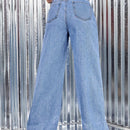 Jeans de talle alto bajo crudo de pierna ancha