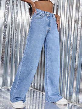 Jeans de talle alto bajo crudo de pierna ancha