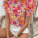 VCAY Blusa con estampado floral de manga farol