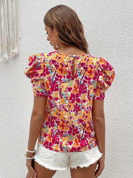 VCAY Blusa con estampado floral de manga farol