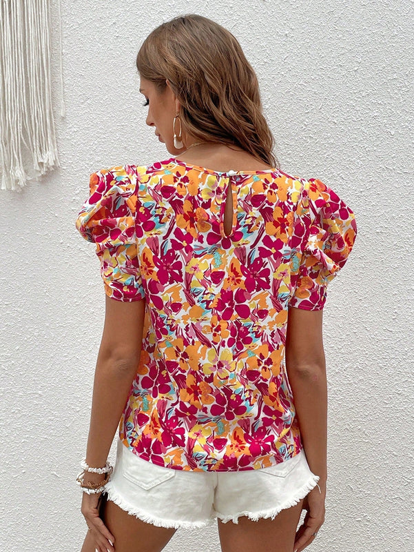 VCAY Blusa con estampado floral de manga farol