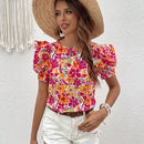 VCAY Blusa con estampado floral de manga farol
